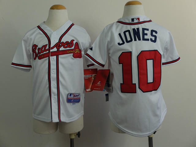 Youth Atlanta Braves #10 Jones White MLB Jerseys